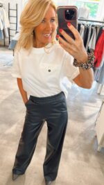 Delphine Faux Leather Pants - Navy