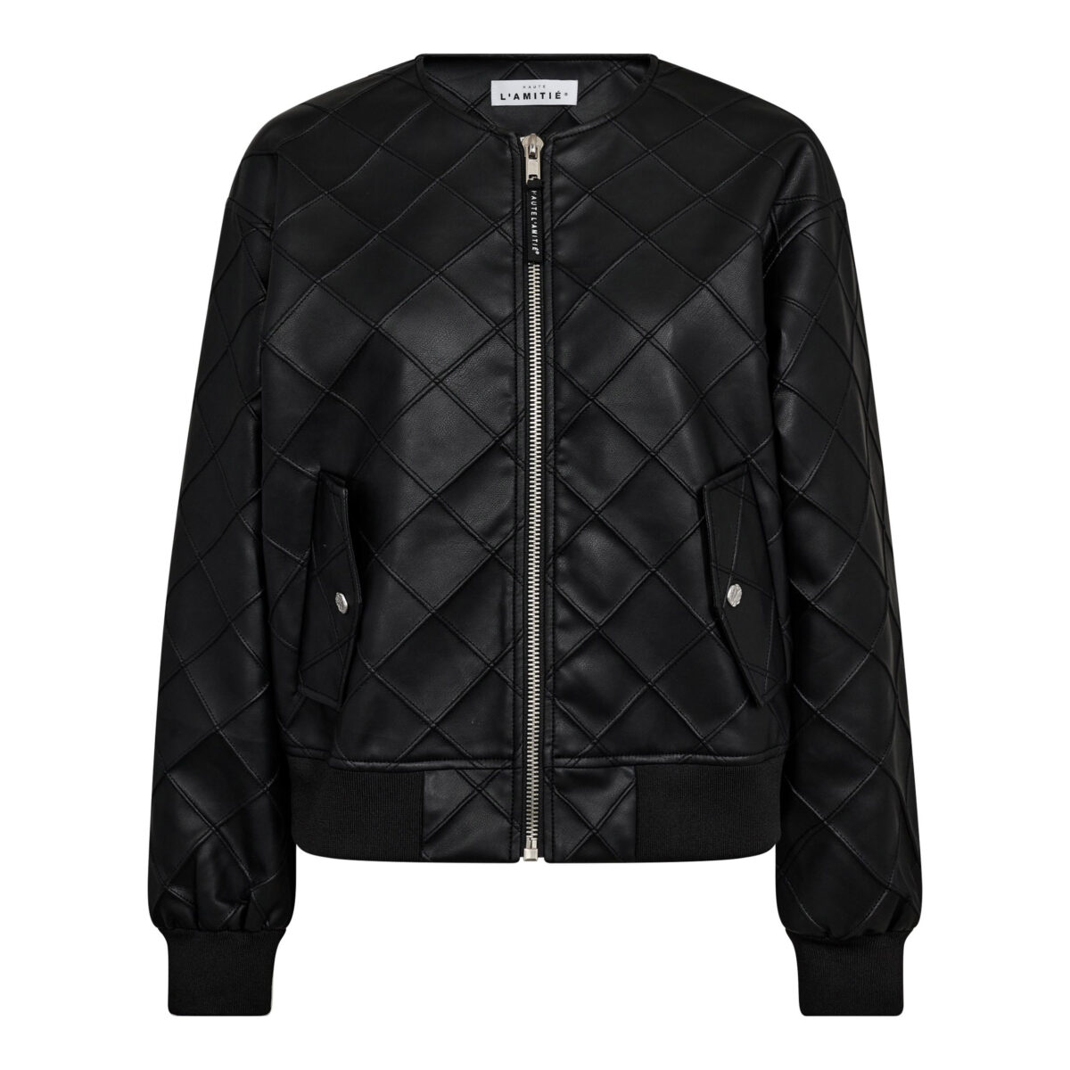 Quilt Faux Leather Bomber Jacket - Black - Afbeelding 1