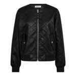 Quilt Faux Leather Bomber Jacket - Black