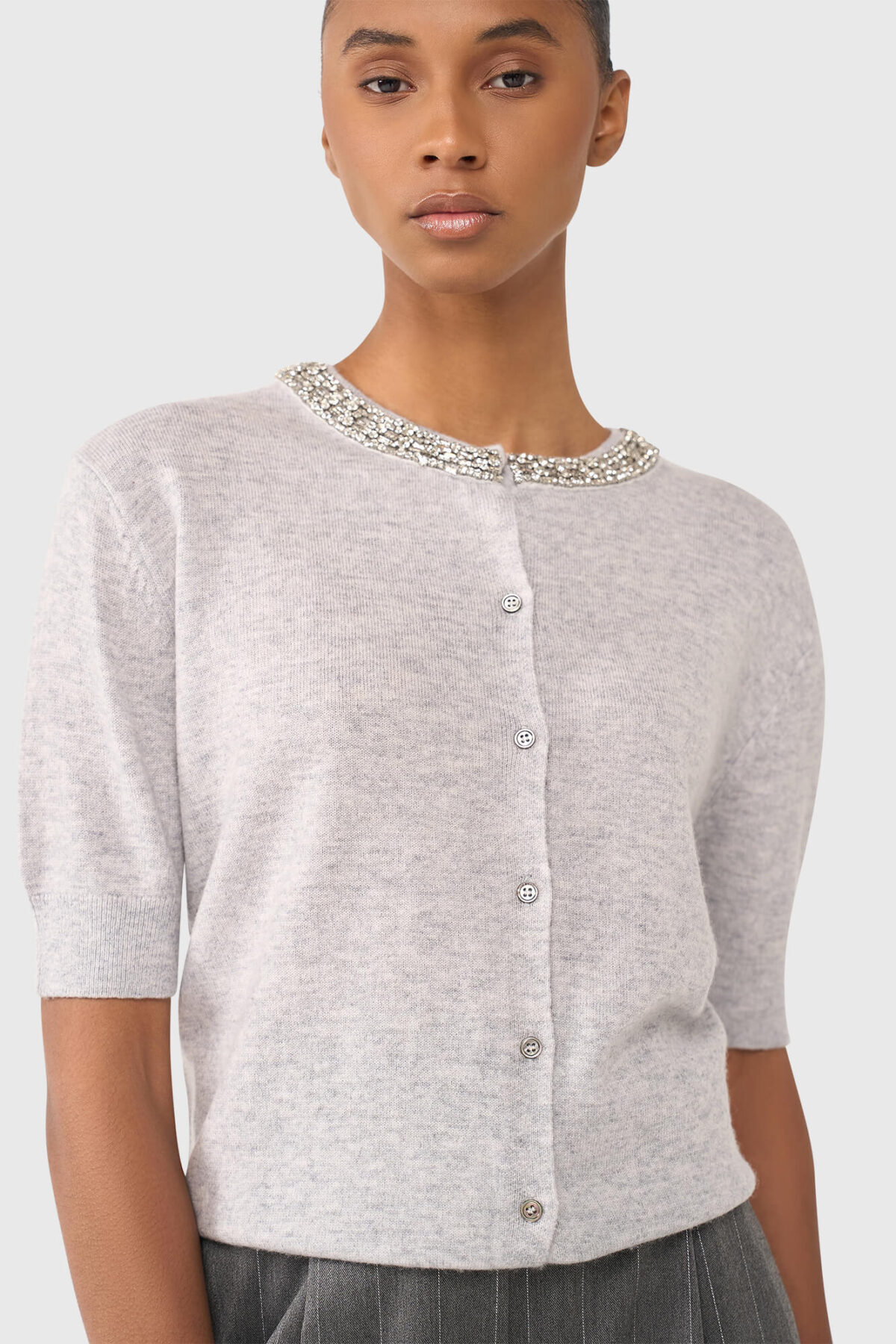 Moon Strass Cardigan - Light Grey - Afbeelding 2