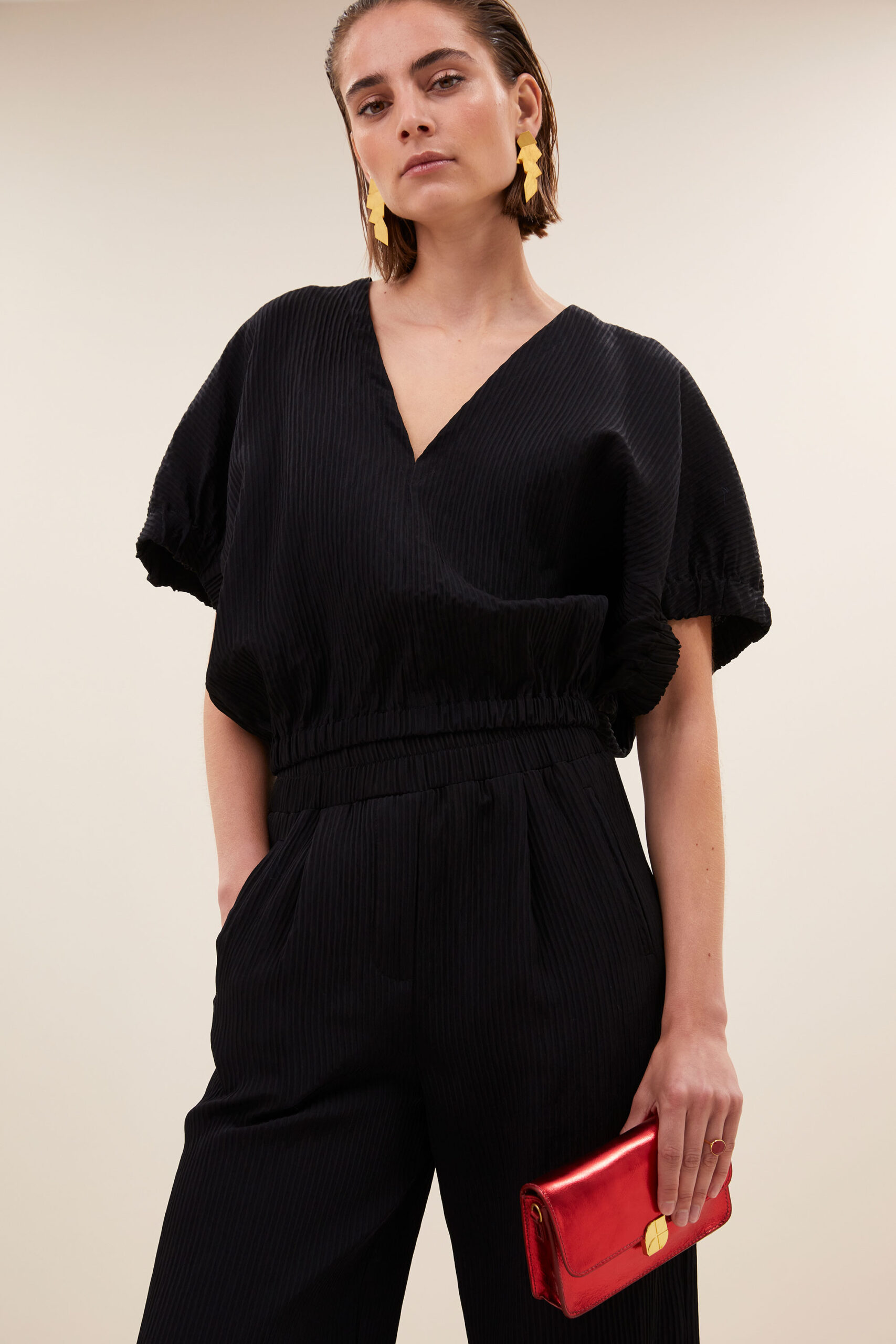 1989-291-29694 Mabel Structure Stripe Blouse - Jet Black - Afbeelding 2