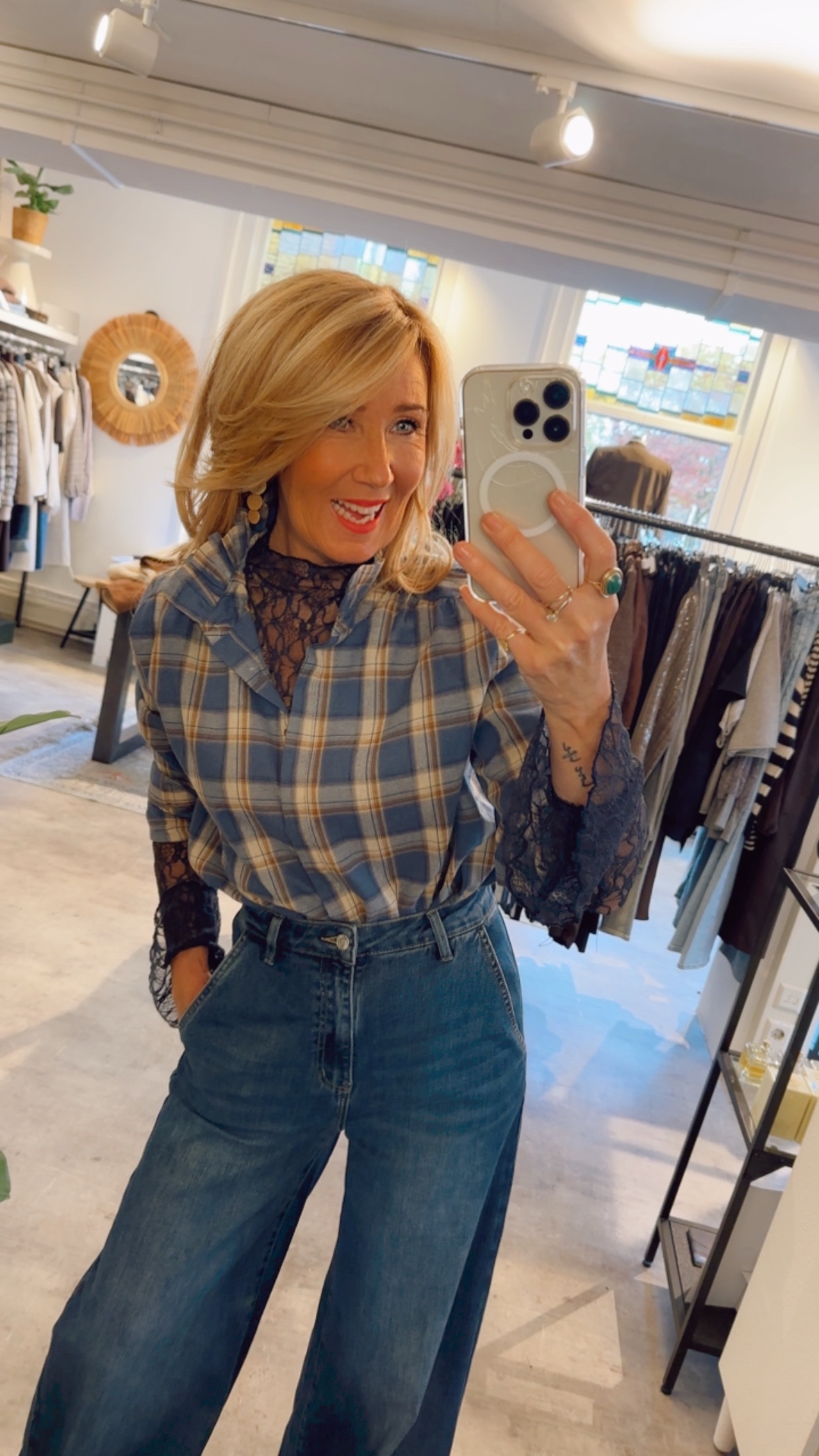 eid517730056194021cameraposition1-19 Roesel Check Blouse - Blue - Afbeelding 1