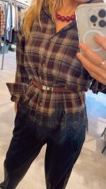 Check Lace Blouse - Beige/Bordeaux - Afbeelding 4