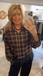 Check Lace Blouse - Beige/Bordeaux