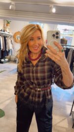 Check Lace Blouse - Beige/Bordeaux - Afbeelding 3