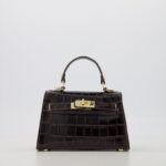 Grace Croco Leather Bag - Dark Brown