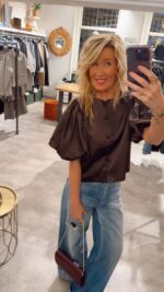 Festive Satin Ballon Top - Mocca - Afbeelding 2