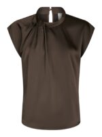 Fleur Drapy Satin Blouse - Dark Brown