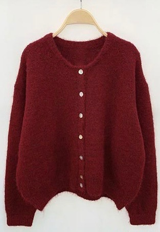 Button Knit Cardigan - Burgundy