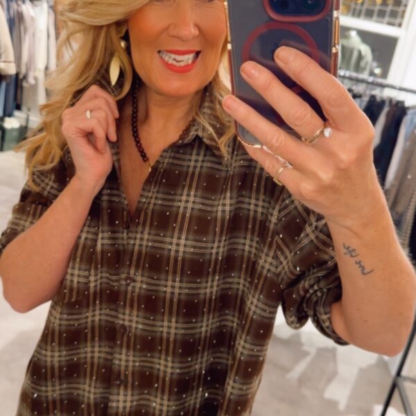 Sparkle Check Blouse - Brown/Black