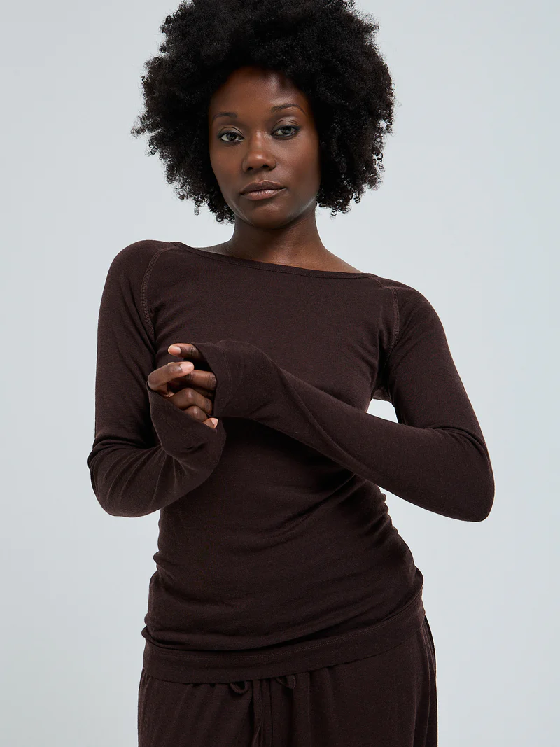 Woolen_Jade_Merino_wool-L_S_T-Shirt-SB1011-Dark_Brown_800x Jade Woolen Top - Dark Brown - Afbeelding 1