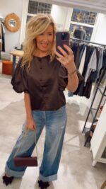 Festive Satin Ballon Top - Mocca