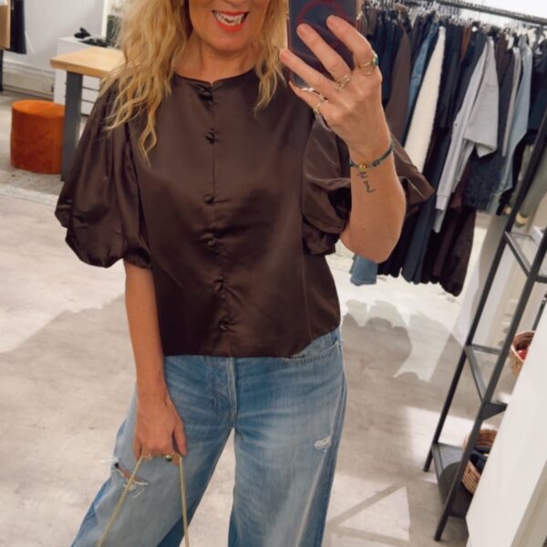 Festive Satin Ballon Top - Mocca