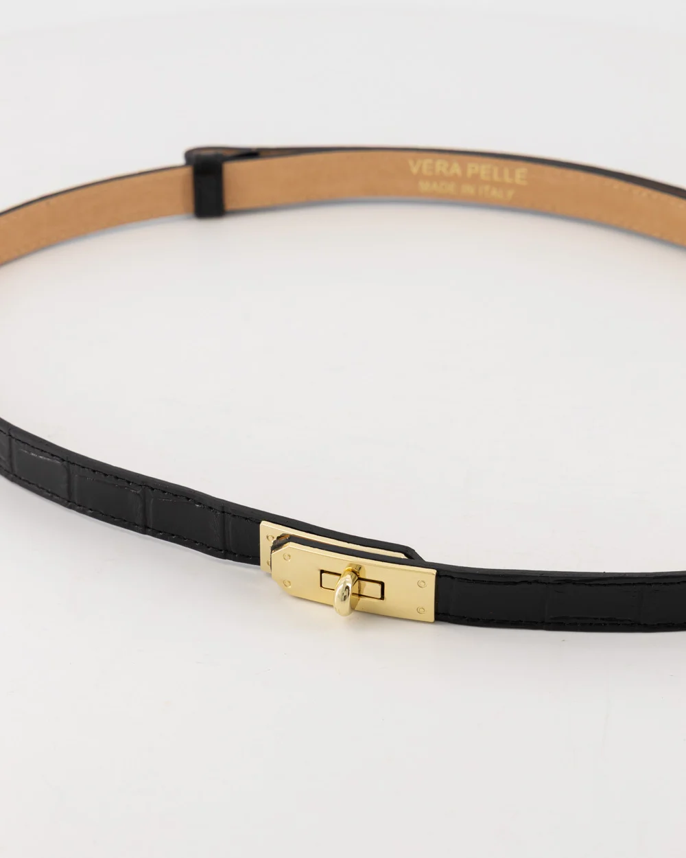 garcia-croco-wikkelriemen-zwart-b28-goudkleurig Garcia Croco Leather Belt - Black - Afbeelding 1