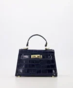 Grace Croco Leather Bag - Navy