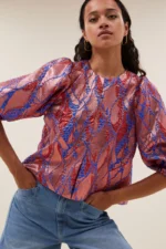 Mauri Jacquard Blouse - Coral - Afbeelding 2