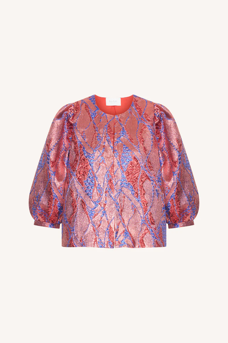 26112047_322_8 Mauri Jacquard Blouse - Coral - Afbeelding 1