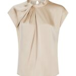 Fleur Drapy Satin Blouse - Dark Sand