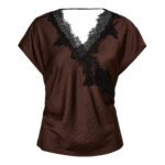 IdunCC Lace SS Blouse - Dark Brown