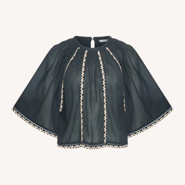Emmi Embroidery Blouse - Charcoal