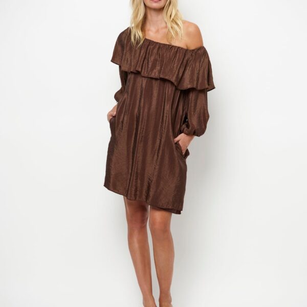Kyo Volant Mini Dress - Chocolate Brown
