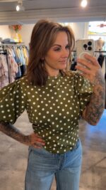 Dots Puff Blouse - Olive - Afbeelding 2