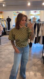 Dots Puff Blouse - Olive