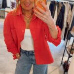 Denim Blouse - Red