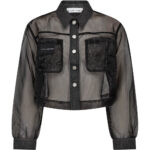 Organza Crop Denim Shirt - Black