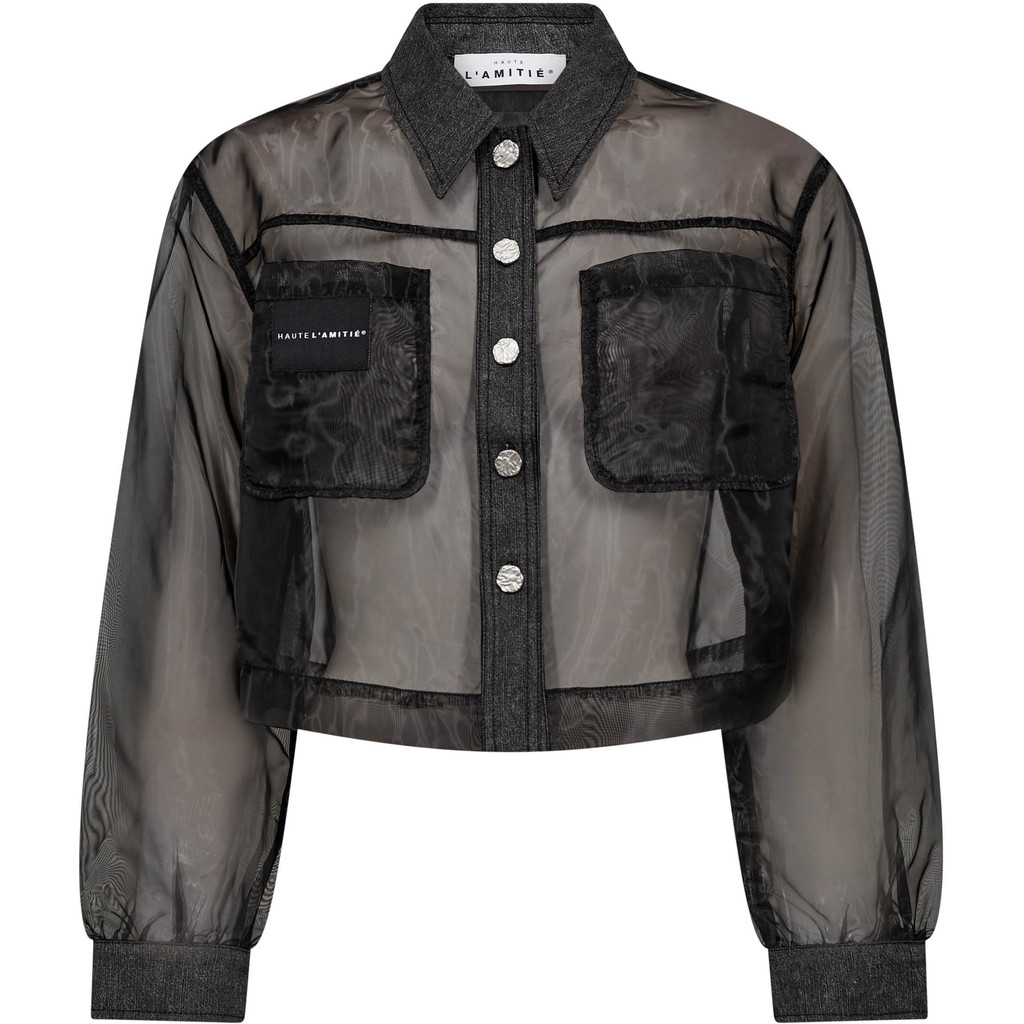 HL10614_Black_1 Organza Crop Denim Shirt - Black - Afbeelding 1