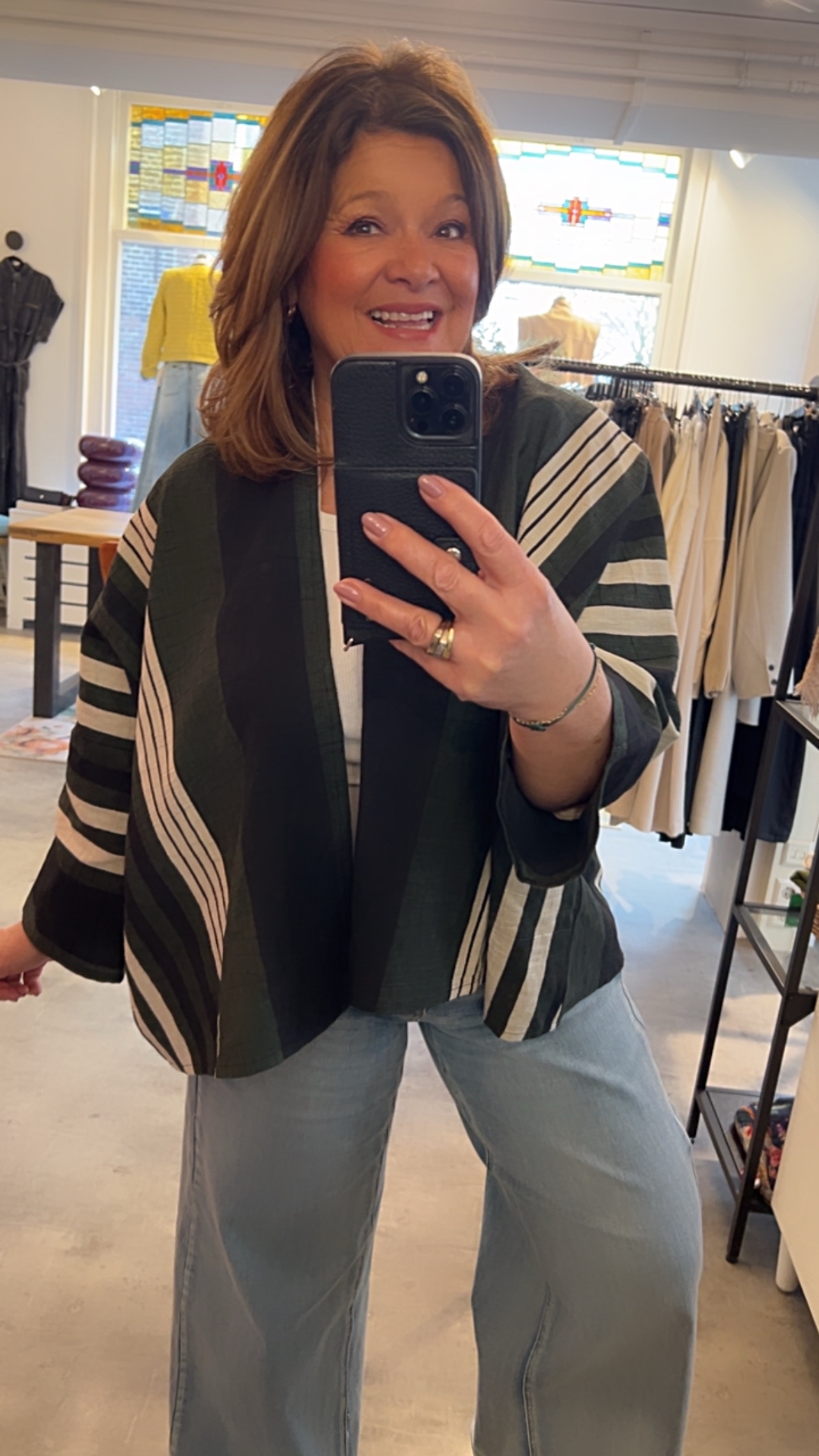 eid153780169405376cameraposition1-2 Milla Striped Kimono - Black/Olive - Afbeelding 1
