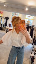 Short Puff Sleeve Blouse - White - Afbeelding 2