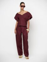 Maelly Relaxed Tapered Fit Pants - Cacoa Berry