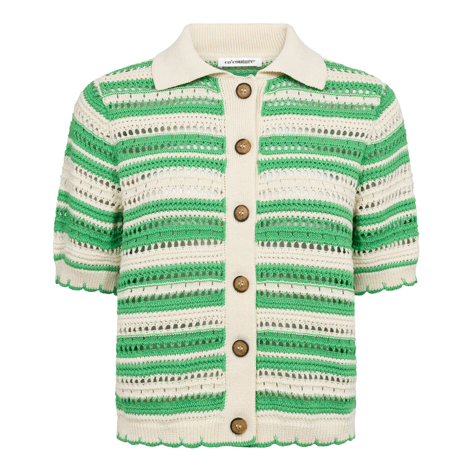261-42017-34-01 OdetteCC Stripe SS Cardigan - Green - Afbeelding 1
