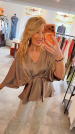 Rivina Heavy Sateen Blouse - Dark Taupe - Afbeelding 2