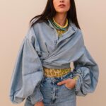 Puff Sleeve Denim Blouse - Light Denim