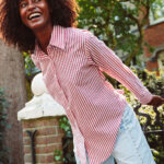 Tie Wrap Blouse - Stripe Red
