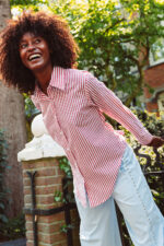 Tie Wrap Blouse - Stripe Red