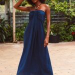 Strapless Beads Dress - Navy