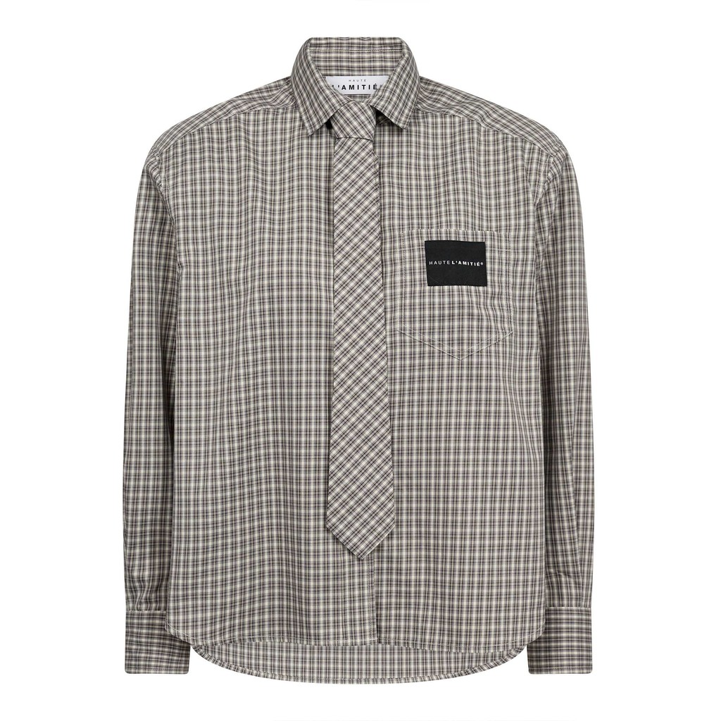 HL10721_Beige Chess Tie Shirt - Beige/Army - Afbeelding 1