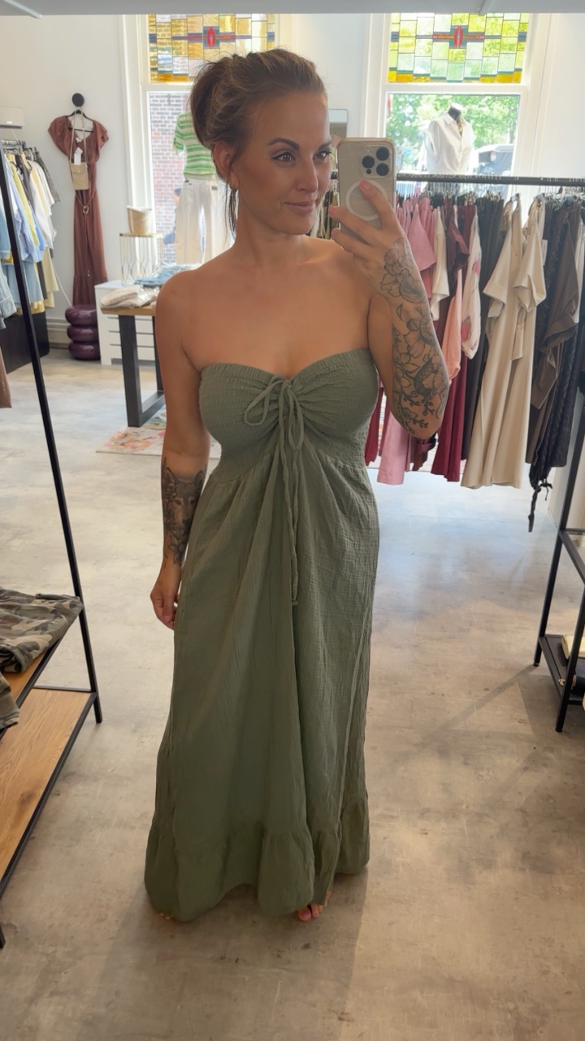 eid1812337769251130cameraposition1-9 Strapless summer dress - Army - Afbeelding 1