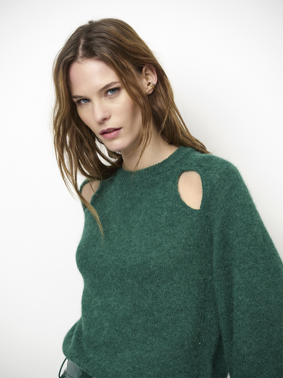 3855-387-4 Kyoto Crewneck cut-out - Donker groen - Afbeelding 1
