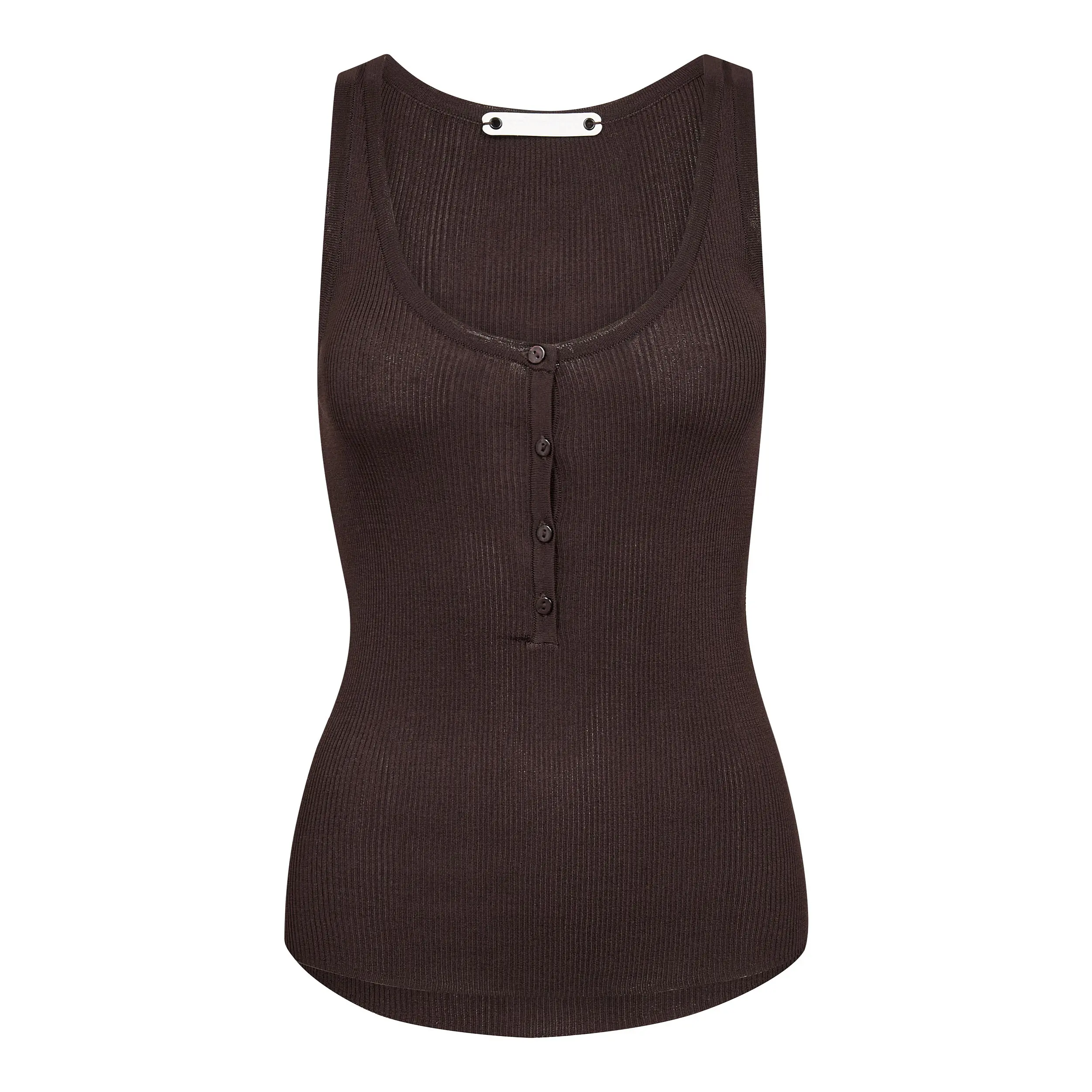 PIC01945.png ClaireCC Rib Grandad Tank Top - Dark Brown - Afbeelding 1