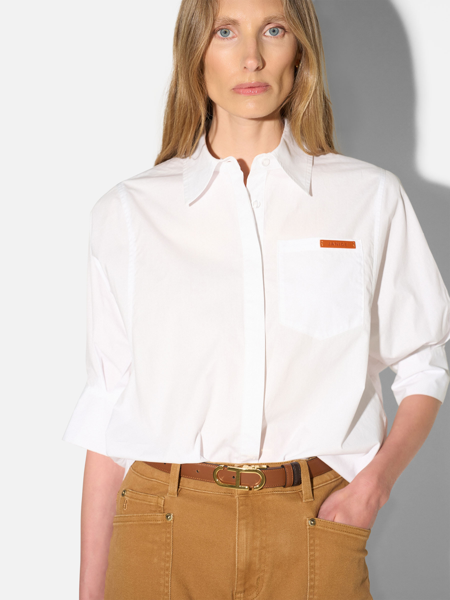 blouse-dames-korte-mouw-katoen-wit-seattle-03 Seattle Blouse - White - Afbeelding 1
