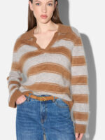 Resort Cashmere Merino Polo Pullover - Camel Stripe