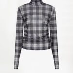 Casha Printed Check Mesh Top - Grey Melange
