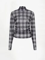 Casha Printed Check Mesh Top - Grey Melange