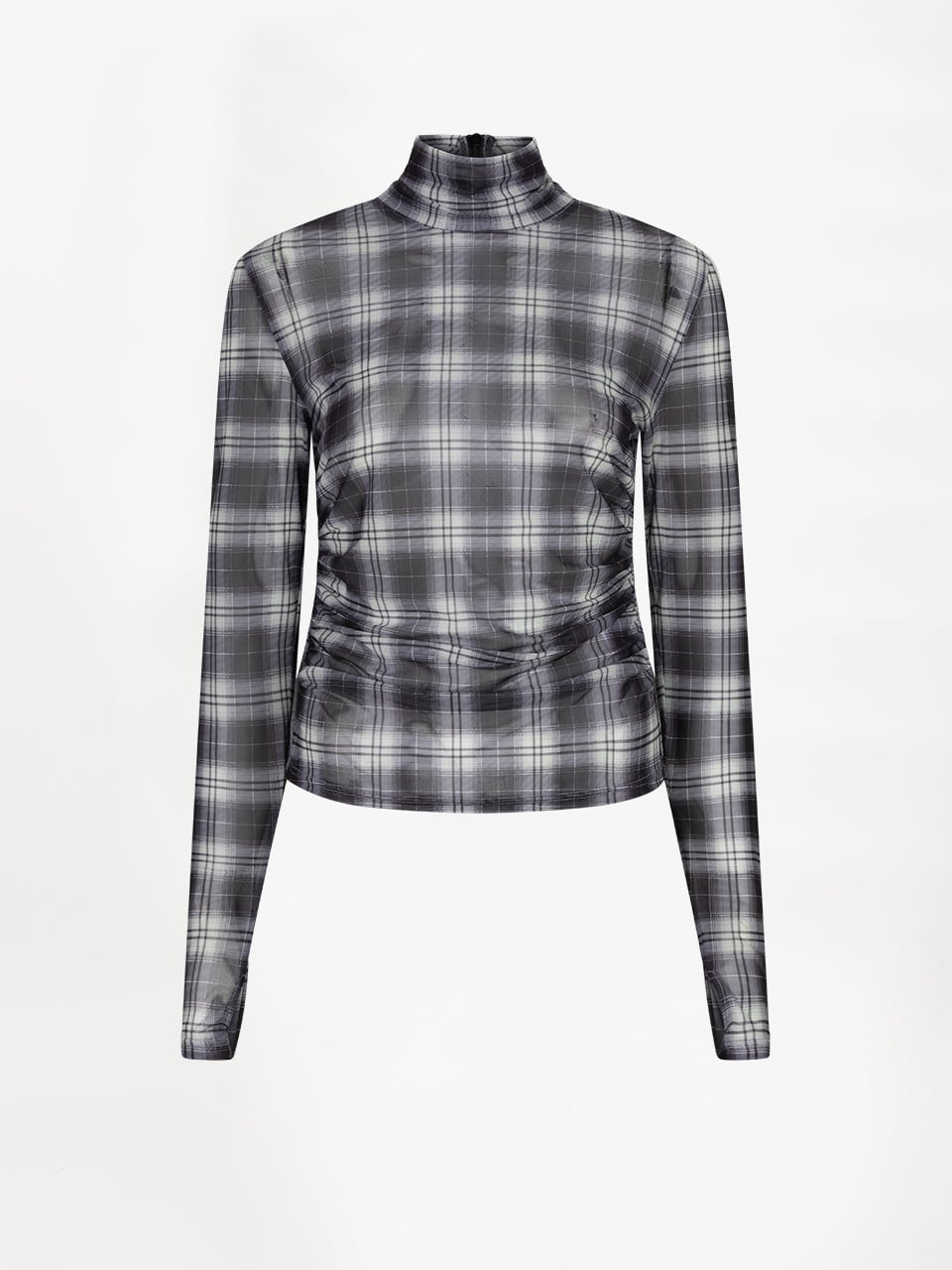 263277_9990_D1_554 Casha Printed Check Mesh Top - Grey Melange - Afbeelding 1