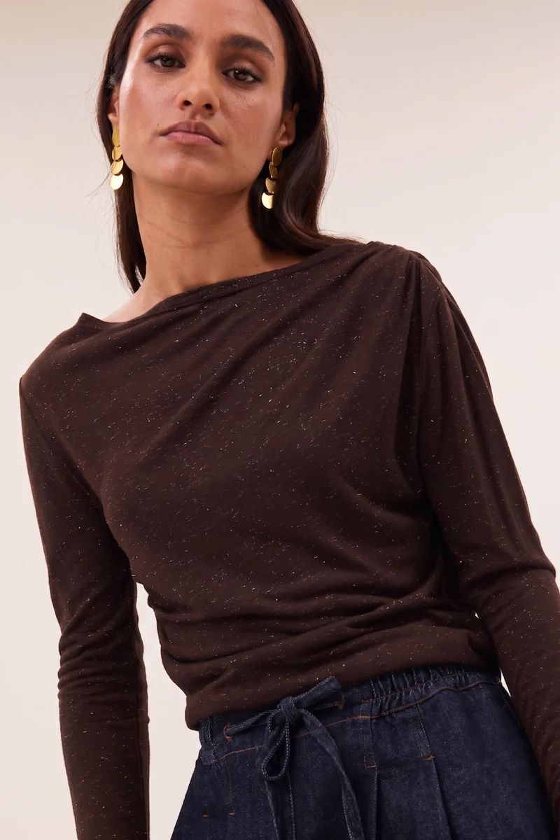 26411007_775_6 Leya Sparkle Top - Chocolate Brown - Afbeelding 1