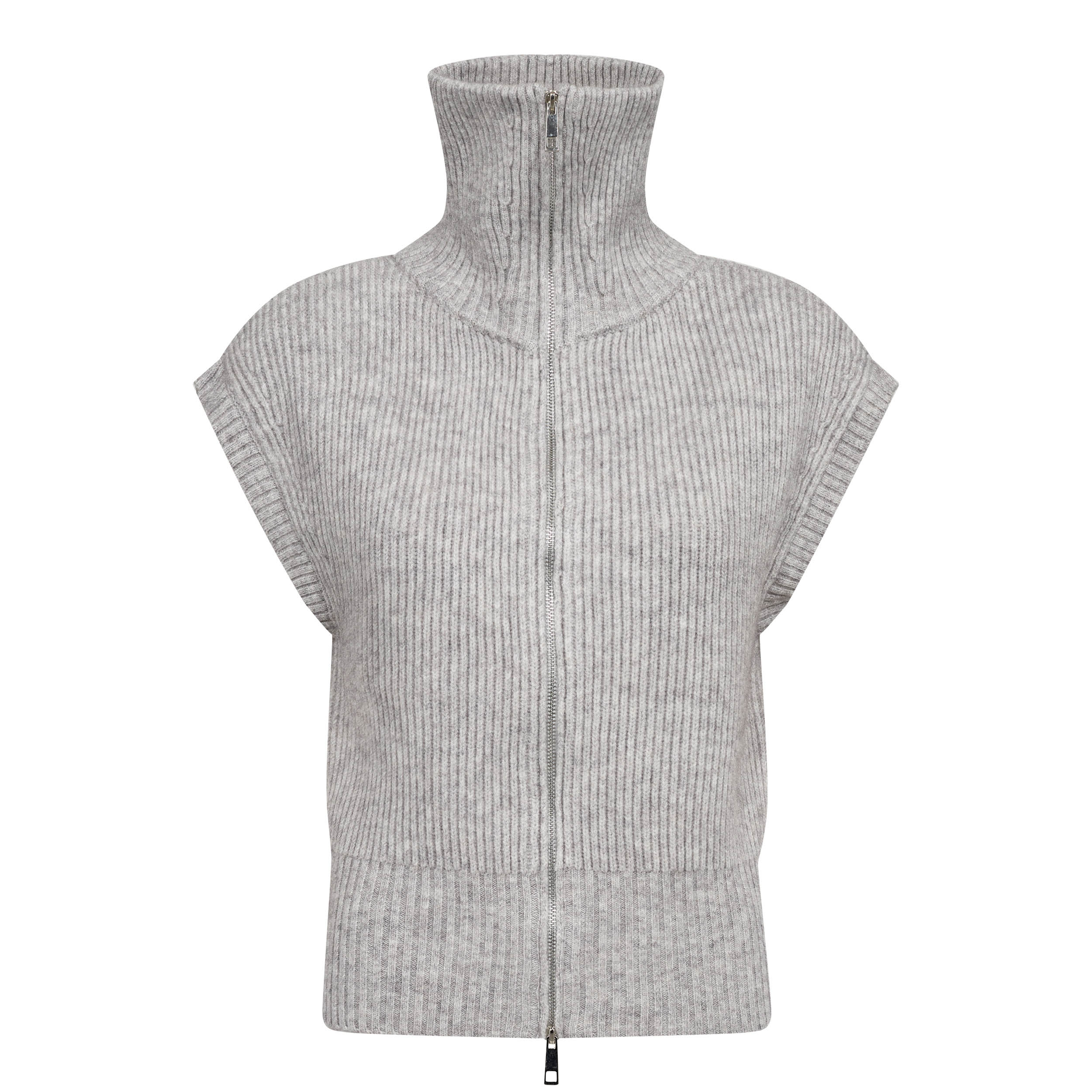 500028-RowCC-Zip-Knit-Vest-65006-11 RowCC Zip Knit Vest - Grey Melange - Afbeelding 1